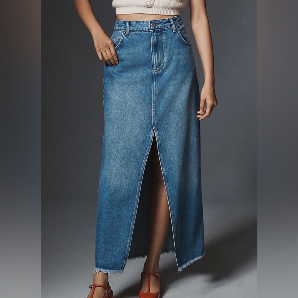 Pilcro The Madi Front Slit Denim Midi Skirt Size 14